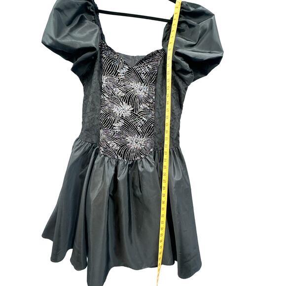 VTG 90s Black Mini Party Dress Women 13 Prom Puff Sleeve Witch Goth Grunge Punk - Picture 13 of 16
